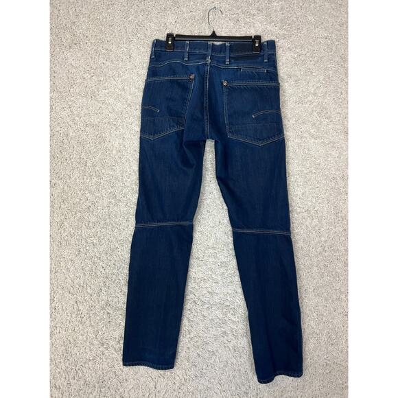 G-Star Raw Jeans Mens 32x32 Blue Distressed Biker Moto Dark Wash Button Fly - Picture 8 of 14